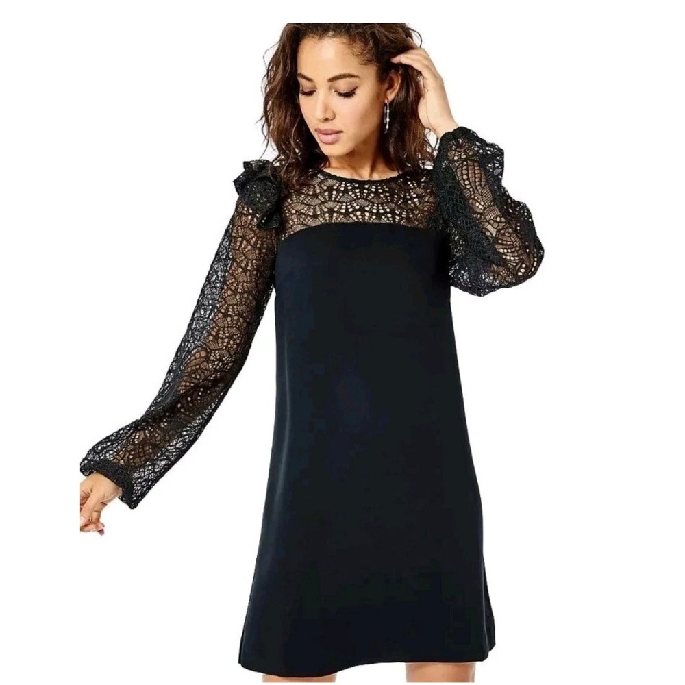 Lilly Pulitzer Karolina Dress Onyx Black Lace Long Sleeve Ruffle Shift 8 NWT